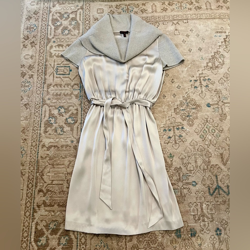 Escada Silk Satin Dress with Knit Cowl neck and Sleeves